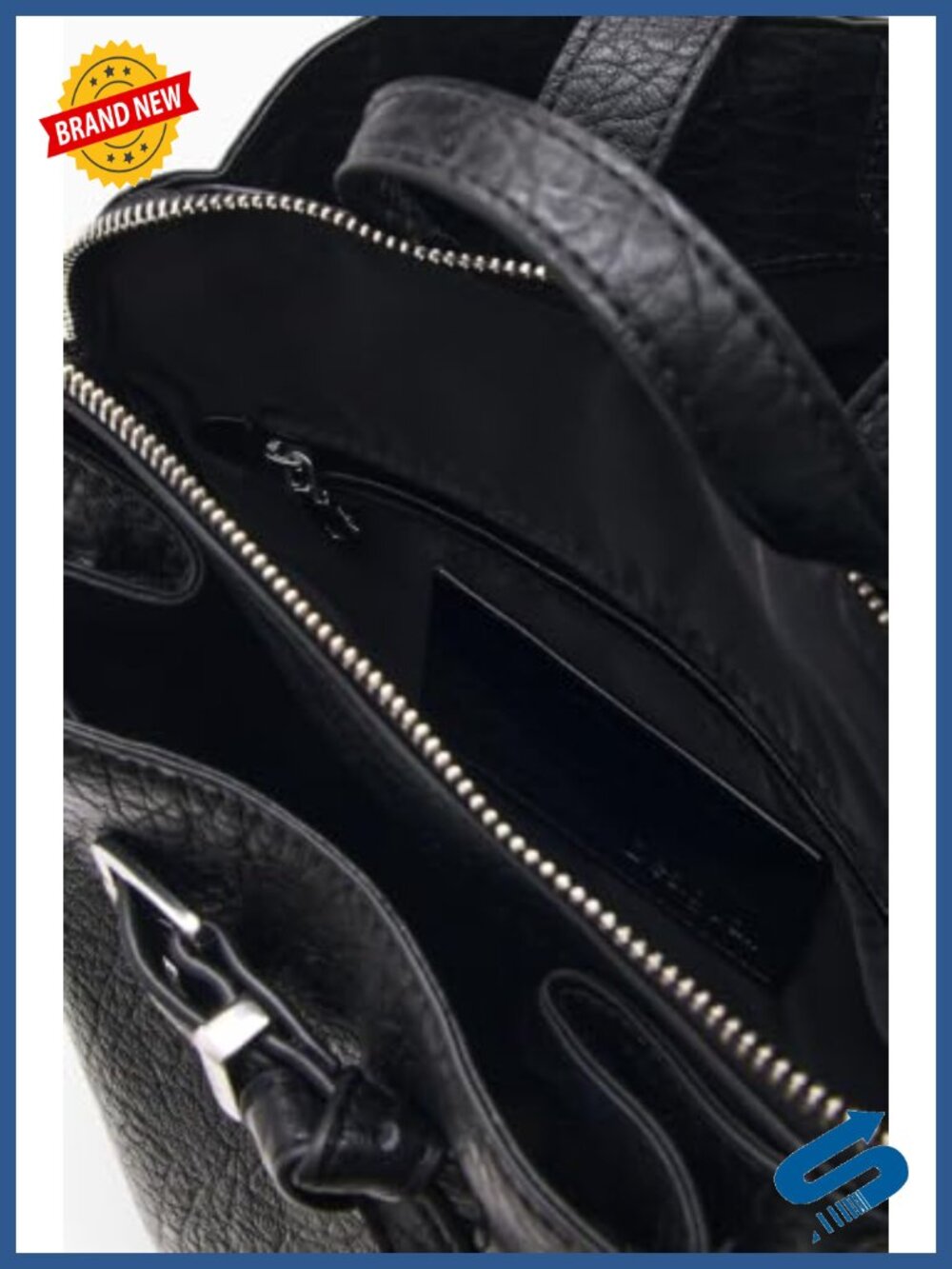 PU Leather Adjustable Drawstring Backpack with Rigid Top Handle - Picture 3 of 3